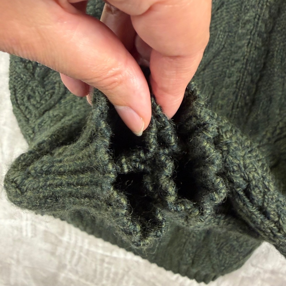SAOL Ireland Mens L Green Aran Cable Knit Full Zip Cardigan Sweater 100% Merino - Picture 10 of 10